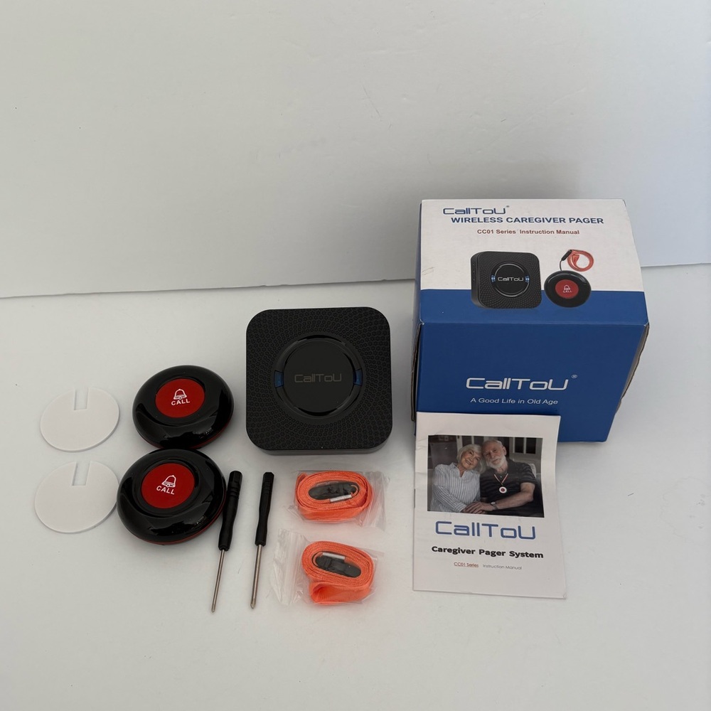 CallToU NWT Caregiver Pager System Portable Help Call Buttons Fall Risk Black OS